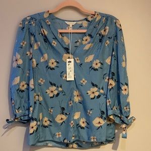 Rebecca Taylor silk blouse, size 00, blue with light pink flowers